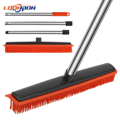 Push Silicone Broom Rubber Scratch Free Bristles Pet Hair Removal Rubber Broom for Floors Carpets Tiles Windows Gardens Sweeping